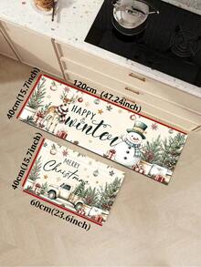 1/2pcs Christmas Kitchen Decor Rug, Christmas Reindeer Pattern Winter Kitchen Rug And Mat, Non-Slip Washable Absorbent Kitchen Accessories Decor Rug, Christmas Holiday Gift! - Multicolor - View 13