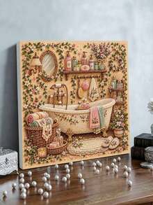 DIY Pearl Painting Kit With Frame, Vintage Bathroom Scene Gem Art Picture, Handmade Home Wall Decor - A - View 4