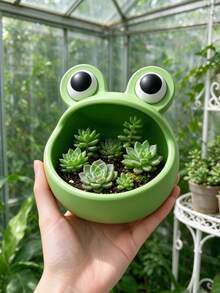 Cute Frog Shape Plants Planter, Creative Cartoon Frog Flower Pot, Small Resin Plant Pot For Indoor Desktop Home Decor, Unique Animal Planter Gift For Plant Lovers - One Size Fits All - View 8