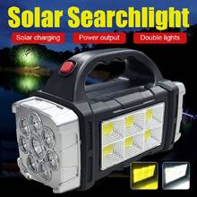 Lámpara de mano portátil recargable con 8/4 LED, linterna potente para acampada al aire libre, luz solar recargable por USB, antorcha con linterna de trabajo COB - Negro - Ver 2