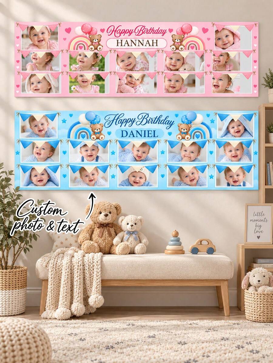 1pc Personalized First Birthday Photo Banner, Baby's 1st Year Monthly ...