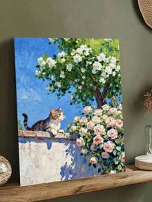 1pc Cat On The Wall DIY Oil Painting By Numbers, Canvas Painting DIY Crafts, Adult Home Decoration, Holiday Gift. - Sets - View 2