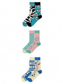 Cartoon Women's Knee-High Socks, College Style Asymmetrical Design Couple Socks - Multicolor - View 22
