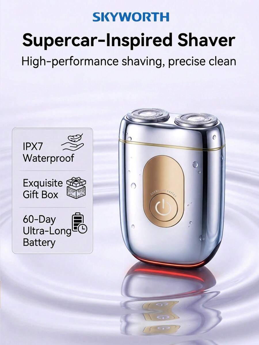SKYWORTH 1pc Supercar 3-In-1 Electric Shaver, IPX7 Waterproof, 60-Day Long Battery Life, Portable Electric Razor, Men's Grooming Gift Set Suitable For Christmas Gifts