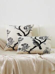 LCUHPCL All-Season Commute 3D Embroidered Bird Pattern Pillowcase (Filling Not Included), Home Decor, Suitable For Sofa And Various Scenes - Black - View 2