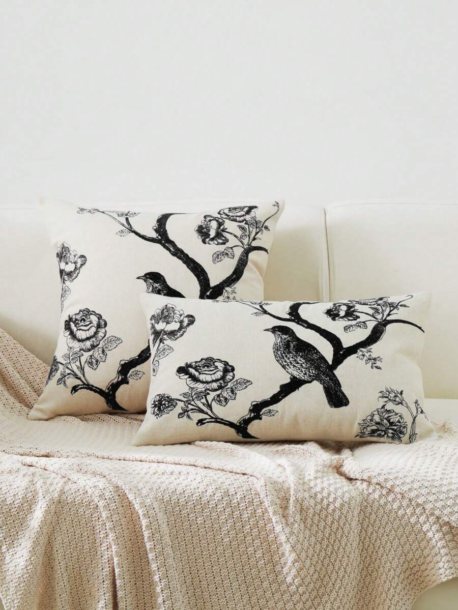 LCUHPCL All-Season Commute 3D Embroidered Bird Pattern Pillowcase (Filling Not Included), Home Decor, Suitable For Sofa And Various Scenes