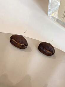 1 Pair Fashionable Personalized Small Brown Coffee Bean Stud Earrings Suitable For Women's Daily Commute Wear (Random Size) - Brown - View 5