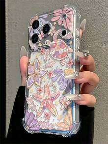 手機殼：透明防震保護殼，氣墊護角設計，夢幻甜美風格海洋生物與花卉圖案，粉色、紫色與金色點綴。相容 iPhone 18 Pro Max/18 Pro/17 Pro Max/17 Pro/17 Air/17/16 Pro Max/16/15 Pro Max/15/14/13/12/11。適合作為返校禮物、海邊度假必備品，或萬聖節、聖誕節、情人節禮物 - 透明9 - 查看 3