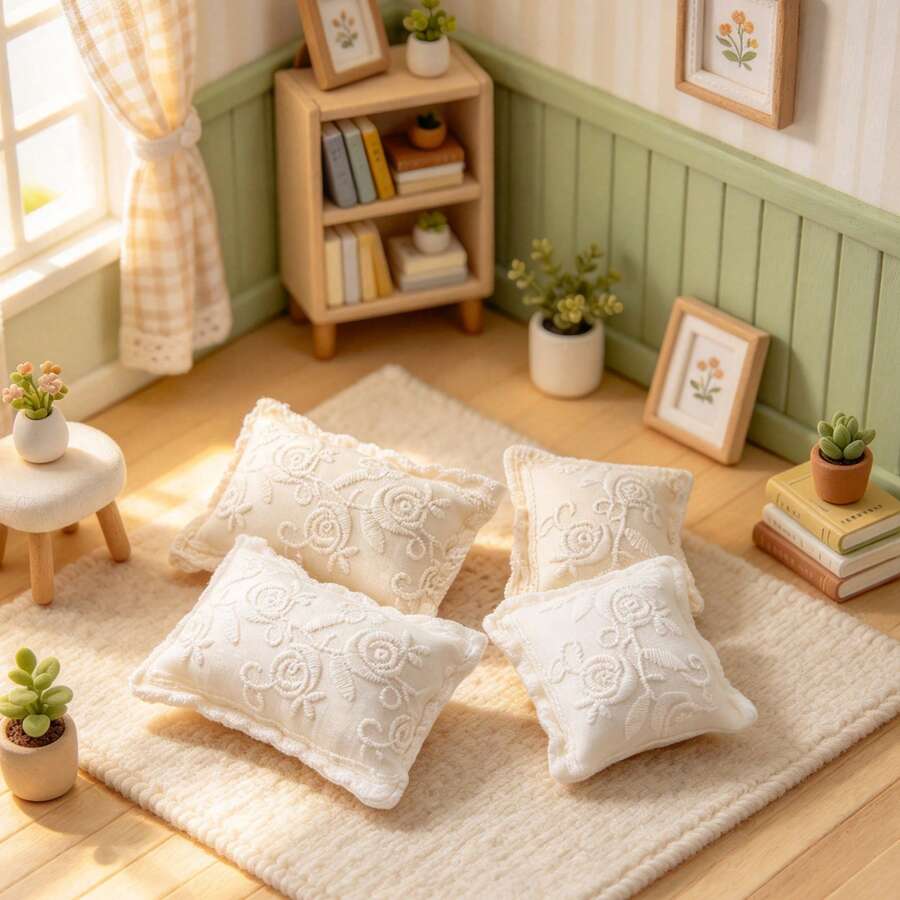 Miniature Realistic Rose Embroidery Throw Pillow Model, Miniature Home Scene Backrest, Miniature House Decor Ornament, Pocket Scene DIY Gadget, Collectible Gift For Hobbyists And Enthusiasts - Multicolor - View 1
