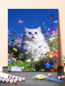 1pc Surprised Cat DIY Oil Painting By Numbers, Canvas Painting DIY Crafts, Adult Home Decoration, Holiday Gift. - Sets - View 2