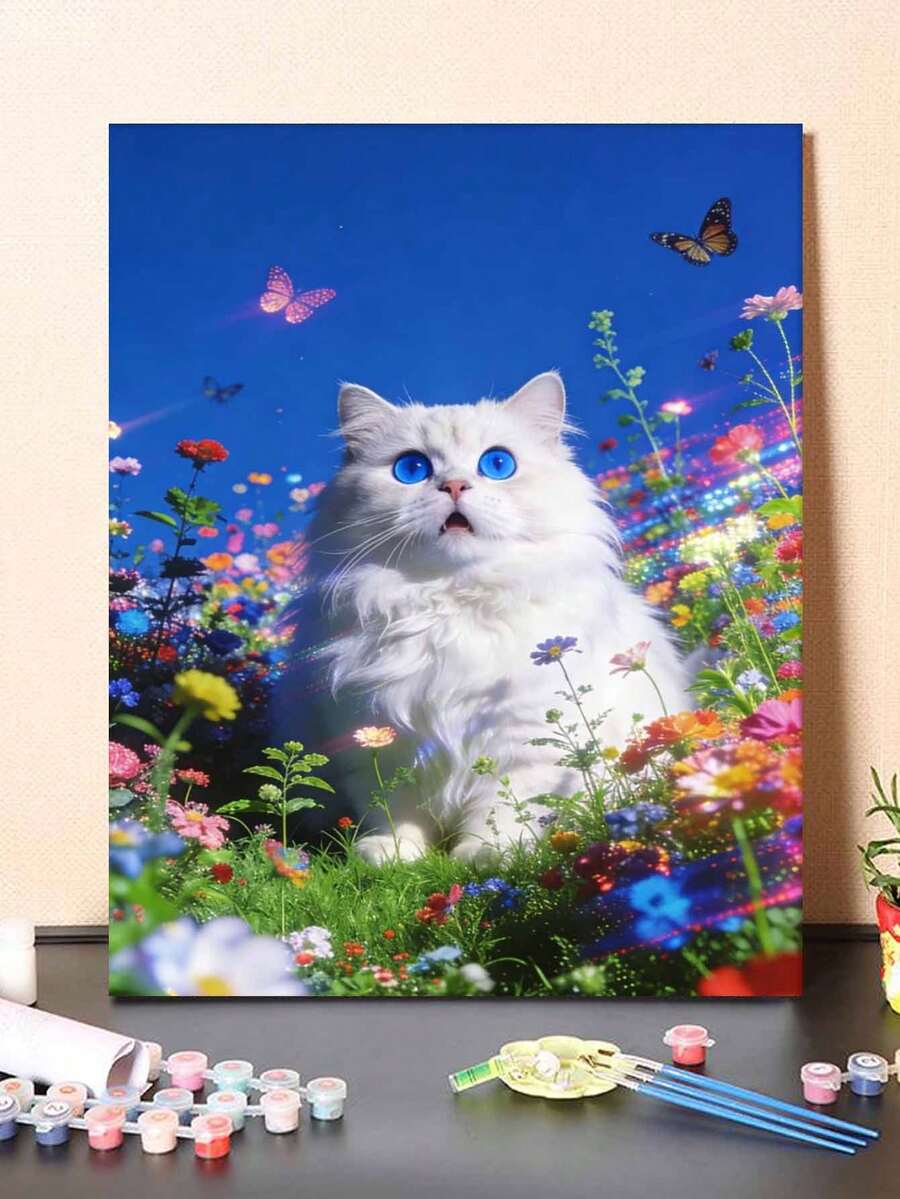 1pc Surprised Cat DIY Oil Painting By Numbers, Canvas Painting DIY Crafts, Adult Home Decoration, Holiday Gift.
