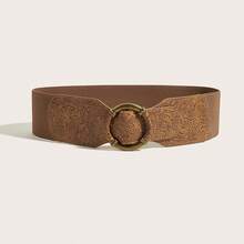 1pc Women's Basic Vintage Round Buckle Elastic Waist Belt Suitable For Dresses - Brown - View 6