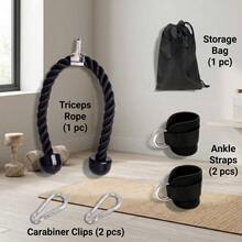 Bộ phụ kiện dây cáp tập gym chịu lực nặng kèm dây kéo cơ tam đầu, 2 đai cổ chân và móc khóa carabiner cho tập luyện tại nhà, tập kháng lực và hệ thống ròng rọc - A - Xem 4
