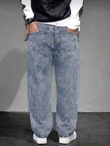 Blue Men's Casual Vintage Loose Fit Jeans (If You Prefer A Looser Fit, We Suggest Choosing One Size Up) (Please Refer To Size Guide) - Medium Wash - View 3