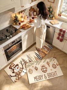 1/2pcs Christmas Kitchen Decor Rugs, Christmas Snowman & Christmas Tree Pattern Winter Kitchen Rugs And Mats, Non-Slip Washable Absorbent Kitchen Accessories Decorative Mats, Christmas Holiday Gifts! - Multicolor - View 4