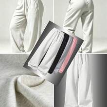 Pantalones de chándal de mujer de punto casual con pierna ancha, pierna recta larga y suelta, cintura elástica con cordón y bols - color como en la imagen - Ver 11