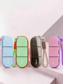Dopamine Color Portable Woven Lanyard 3-Compartment Pill Box With Sealing Ring, Waterproof And Moisture-Proof, Independent Compartments, Suitable For Carrying Health Supplements And Vitamins - one-size - View 9