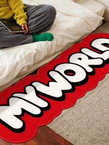 1pc Faux Cashmere Long Rug, Printed With "My World" Fun Text Pattern, Machine Washable - Asymmetrical Shape, Suitable For Bedroom, Indoor Decoration, Christmas, Thanksgiving, Father's Day And Other Holiday Decor - Purple, Black Letter Design - Purple - View 19