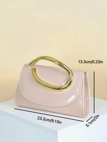 Apricot High-Gloss Mirror Evening Clutch Bag, Luxury Large Metal Ring Design Party Handbag For Women - Apricot - View 7