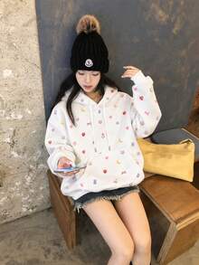 Autumn/Winter New Y2K Cute Girl Style Fruit Cartoon Print Loose Casual Sweatshirt Sweatshirt For Women - White - View 2