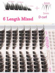 144pcs Super Fluffy Upper Lower Eyelash Combination, D Curl 3D Layered Individual Lashes Pack With Clear Band 6 Lengths Mixed, Soft Lightweight DIY Extension Eyelashes Set For Women Christmas Party Tools - D - View 3