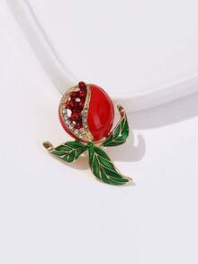 New Pomegranate Fruit Brooch With Elegant Oil-Drop Rhinestone Design, Lapel Pin Brooch Jewelry Accessory For Clothing - Red - View 7
