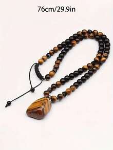 1pc Natural Tiger Eye Crystal Beads Weaving Adjustable Retro Fashionable Multicolor Unisex Necklace, Suitable For Party, Gathering, And Daily Outfit Accessories - Multicolor - View 4