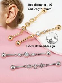 1pc Stainless Steel Industrial Piercing Jewelry, Industrial Barbell Earring With Pendant Chain And Double Threaded Ball, Suitable For Women And Men - Industrial Barbell - View 6