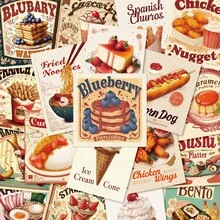 50 miếng nhãn dán thực phẩm phong cách vintage cho sổ tay, nhật ký, scrapbook, lịch, hành lý, phong bì, thiệp chúc mừng, vở, máy tính bảng, bình nước - Nhiều màu - Xem 1