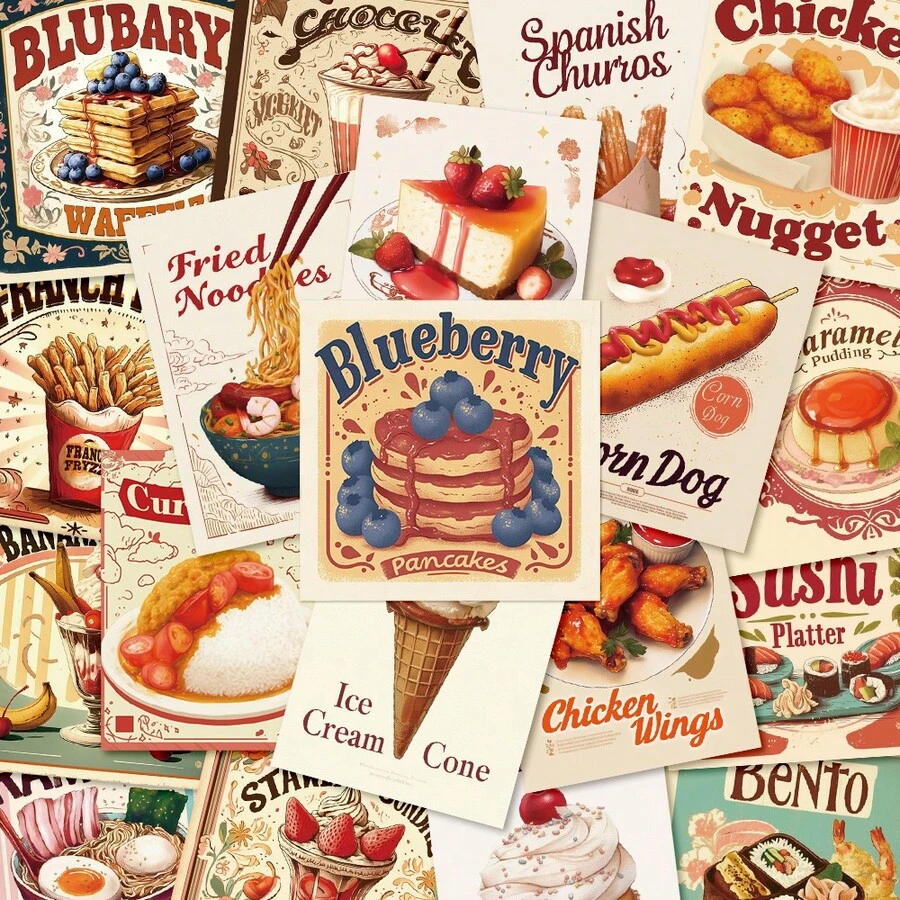 50 miếng nhãn dán thực phẩm phong cách vintage cho sổ tay, nhật ký, scrapbook, lịch, hành lý, phong bì, thiệp chúc mừng, vở, máy tính bảng, bình nước - Nhiều màu - Xem 1