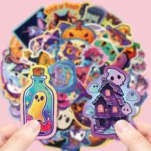 50pcs Cute Halloween Waterproof Vinyl Stickers, Pumpkin Ghost Witch Bat Zombie Decals, Suitable For Water Bottles, Laptops, Skateboards, Scrapbooks Decoration - Multicolor - View 1