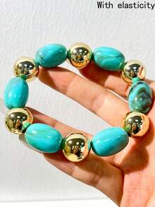 Heavy-Duty Rivet Decorated Resin Wide Bracelet For Women, Vintage Amber Tie-Dye Floral Pattern, Exaggerated Statement Streetwear Bangle - Multicolor B - View 8