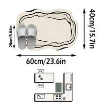 1PC Minimalist Black Line Border Pattern Coffee Table Rug, Modern Simple Cream Style Premium Versatile Faux Cashmere Asymmetrical Wavy Shape Machine Washable Area Rug, Suitable For Daily Home/Housewarming/All Seasons Large Size Floor Mat, Aesthetic Home Decor - Multicolor - View 12