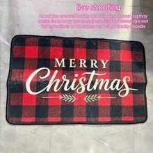 1pc Christmas Theme Red & Black Plaid Entry Door Mat, Christmas Letter Print Velvet Floor Mat, Home Entrance Rug, Suitable For Living Room, Bedroom, Kitchen, Bathroom, Entryway, Holiday Decoration - Multicolor - View 7