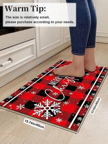 1/2pcs Christmas Kitchen Decor Rug, Buffalo Plaid Merry Christmas Design, Winter Kitchen Rug And Mat, Non-Slip Washable Absorbent Kitchen Accessories Decor Mat, Christmas Holiday Gift! - Multicolor - View 10