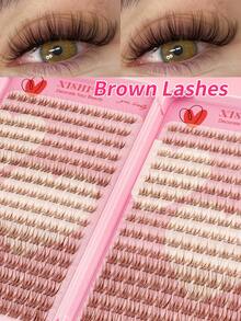 Brown Cluster Lashes Kit Individual Eyelashes D Curl Lashes Individual Cluster Kit Dark Brown Eyelash Clusters 384PCS With Bond And Seal Tweezers Fluffy Lash Extension Kit - Pink - View 4