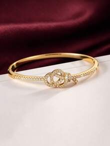 1pc Concentric Knot Open Bangle, Fully Pave Diamond Wrist Accessory, Delicate Gift For Date And Party - Bracelet - View 3
