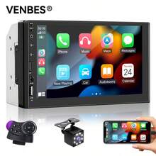 VENBES 7 Inch 2 DIN Wireless CarPlay Car Stereo, Bluetooth Touchscreen MP5 Player With FM Radio, USB/AUX, Steering Wheel Remote And 8-LED Rear Camera Optional - Main Unit - View 5