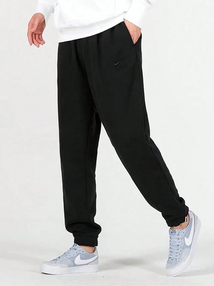 Nike Men's Black Solid Color Logo Print Knitted Training Cuffed Sweatpants - Black - View 1