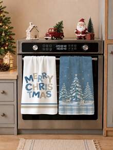2PCS Kitchen Towels Christmas Blue Plaid Snow Scene Reindeer Print 40*60cm Rectangular Microfiber Kitchen Towels, Dish Cloths, Tablecloths, Hand Towels, Christmas Kitchen Decor, Home Decor, Neighbor Housewarming Gift, Perfect For Kitchen And Bathroom Use, Suitable For Housewives And Family Gatherings Gift, High Cost-Performance, Household Essential - Baby Blue - View 6