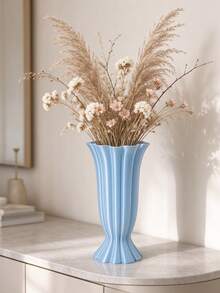 Fluted Wave Shape Flower Vase, Elegant Textured Decor Vase, Minimalist Floral Container, Suitable For Dried Pampas Grass, Fake Flowers, Table Display, Indoor, Wedding, Party Home Decoration - Multicolor - View 2