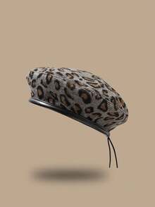 Boho Leopard Print Pattern Contrast Binding Beret - Multicolor - View 21