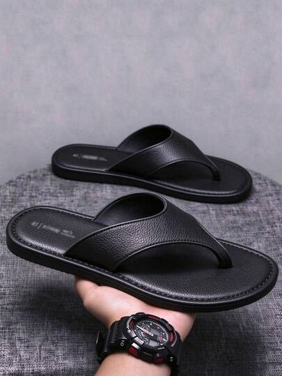 Sandalias planas de hombre con doble correa de cuero sintético negro, hebilla de metal ajustable, sandalias planas de punta abierta tipo slip-on, sandalias casuales de negocios antideslizantes, adecuadas para uso interior y exterior en verano, sandalias personalizadas para hombre