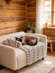 Pet Sofa Pad, Anti-Hair Furniture Protector, Machine Washable Non-Slip Pet Mat With Raised Backrest, Soft Herringbone Pattern Sleeping Pad, Suitable For Sofa, Window Sill And Floor, Ideal Resting Bed For Cats And Small Dogs, Keeps Pet Owners' Sofa Clean - Multicolor - View 8