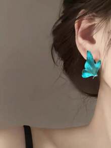 1 Pair Elegant Blue Butterfly Rhinestone Earrings, Versatile Jewelry For Women Dating, Vacation, Commuting, Party, Perfect Gift For Girlfriend And Family - Blue - View 2