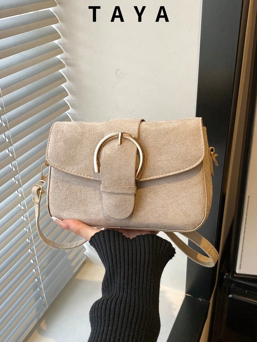 Women's Flap Small Handbag, Fashionable Metal Buckle Decor Square Bag, Shoulder Crossbody Bag