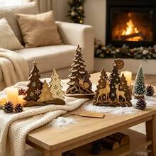 Christmas Wooden Decor 3 Pieces Set Forest Deer Christmas Tree Home Desktop Christmas Atmosphere Decoration - 3pcs - View 2