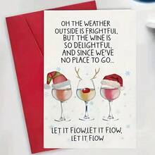 1pc Wine Lover Christmas Pun Greeting Card "The Weather Outside Is Terrible, But Wine Is Delightful, Let It Flow", Watercolor Santa Reindeer Wine Glass, Alcohol Lover Holiday Card - Multicolor - View 6