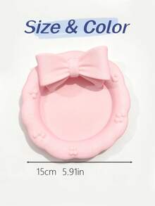 Ins Cream Style 3D Printed Bow Jewelry Storage Tray, Embossed Floral Edge Round Tray, 3D Bow Decor, Vanity Jewelry & Hair Clip Organizer, Soft Atmosphere, Girly Desktop Decor - Multicolor - View 12