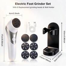 MIGUAN 1 Set Electric Foot Grinder Kit, Includes 6 Replacement Grinding Heads And Wall Mount, USB Rechargeable Foot File Callus Remover Set, Suitable For Dead Skin, Calluses, Hard Skin And Cracked Heels, 2 Speed Settings, Unisex Gift - View 2